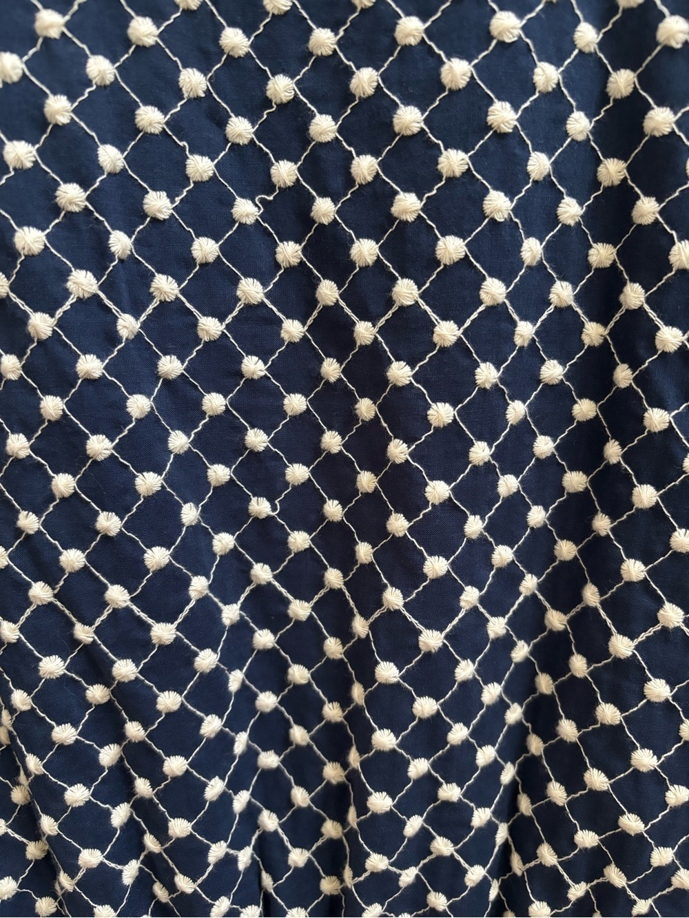 Kensie Embroidered Navy & Ivory Dot Cotton Zip-Front Midi Dress, Size 14, NWOT - Picture 7 of 7